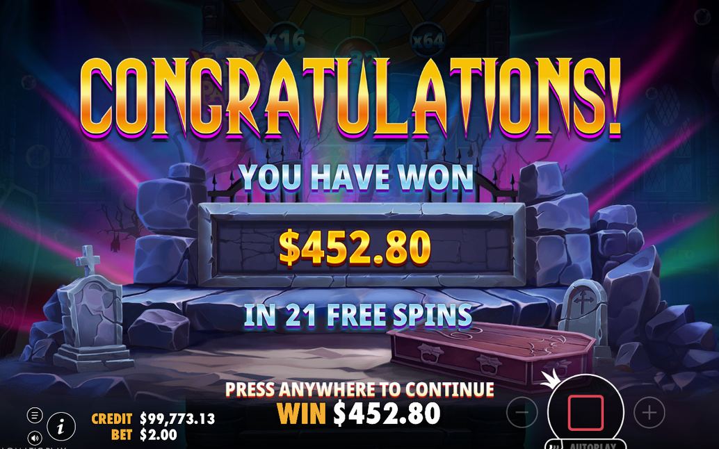 Win screen with the tumble multiplier in view